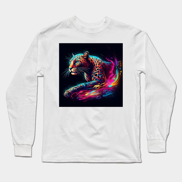 Cheetah Neon Art Long Sleeve T-Shirt by AstroRisq